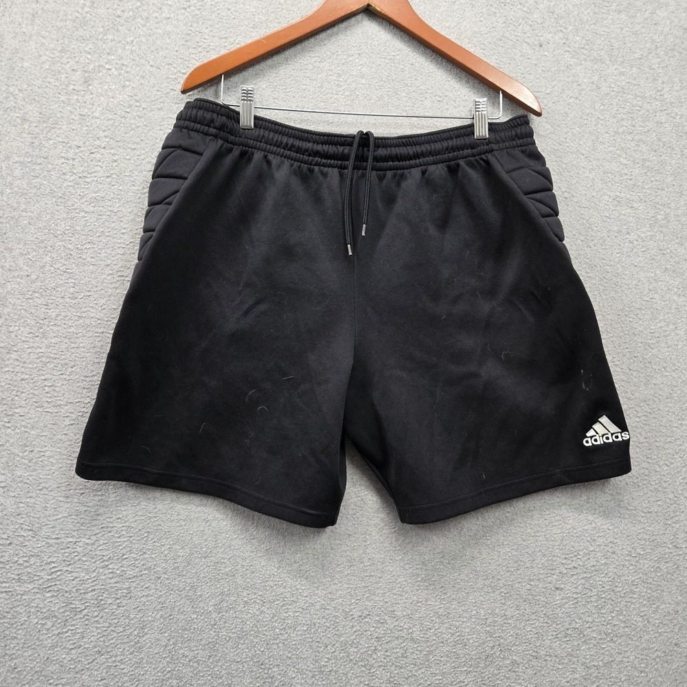 Adidas Men Activewear Shorts XL Black Padded Soccer Goalie Logo Drawstring READ